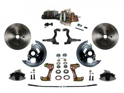 LEED Brakes Power Front Disc Brake Conversion Kit with 8-Inch Brake Booster, Adjustable Valve and Vented Rotors; Zinc Plated Calipers (67-69 Camaro)