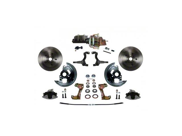 LEED Brakes Power Front Disc Brake Conversion Kit with 8-Inch Brake Booster, Adjustable Valve and Vented Rotors; Zinc Plated Calipers (67-69 Camaro)