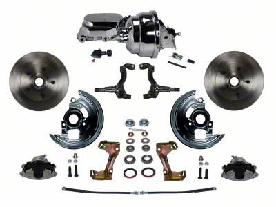 LEED Brakes Power Front Disc Brake Conversion Kit with 8-Inch Brake Booster, Adjustable Valve and Vented Rotors; Zinc Plated Calipers (67-69 Camaro)