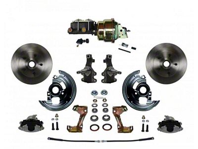 LEED Brakes Power Front Disc Brake Conversion Kit with 7-Inch Brake Booster, Master Cylinder, Adjustable Valve, 2-Inch Drop Spindles and Vented Rotors; Zinc Plated Calipers (67-69 Camaro)
