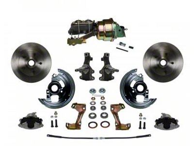 LEED Brakes Power Front Disc Brake Conversion Kit with 7-Inch Brake Booster, Master Cylinder, Side Mount Valve, 2-Inch Drop Spindles and Vented Rotors; Zinc Plated Calipers (67-69 Camaro w/ 4-Wheel Disc Brakes)