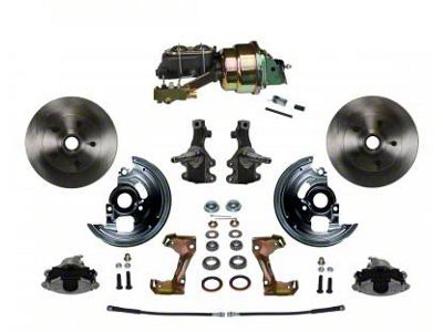 LEED Brakes Power Front Disc Brake Conversion Kit with 7-Inch Brake Booster, Master Cylinder, Side Mount Valve, 2-Inch Drop Spindles and Vented Rotors; Zinc Plated Calipers (67-69 Camaro w/ 4-Wheel Disc Brakes)