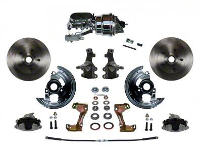 LEED Brakes Power Front Disc Brake Conversion Kit with 7-Inch Chrome Brake Booster, Flat Top Chrome Master Cylinder, Side Mount Valve, 2-Inch Drop Spindles and Vented Rotors; Zinc Plated Calipers (67-69 Camaro w/ 4-Wheel Disc Brakes)