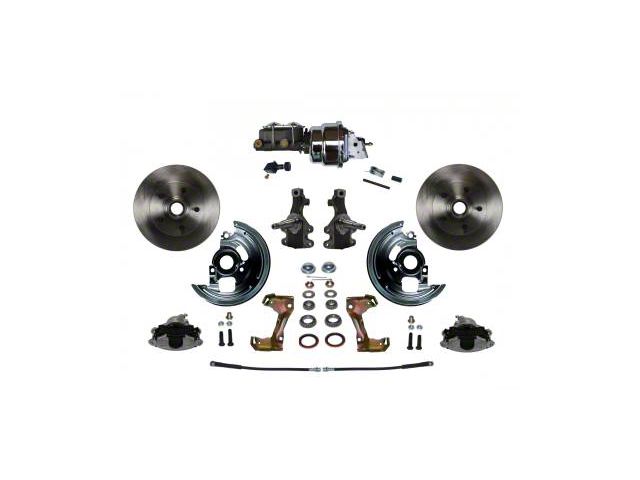 LEED Brakes Power Front Disc Brake Conversion Kit with 7-Inch Chrome Brake Booster, Chrome Top Master Cylinder, Adjustable Valve, 2-Inch Drop Spindles and Vented Rotors; Zinc Plated Calipers (67-69 Camaro)