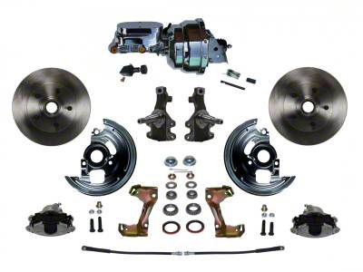 LEED Brakes Power Front Disc Brake Conversion Kit with 8-Inch Chrome Brake Booster, Flat Top Chrome Master Cylinder, Adjustable Valve, 2-Inch Drop Spindles and Vented Rotors; Zinc Plated Calipers (67-69 Camaro)