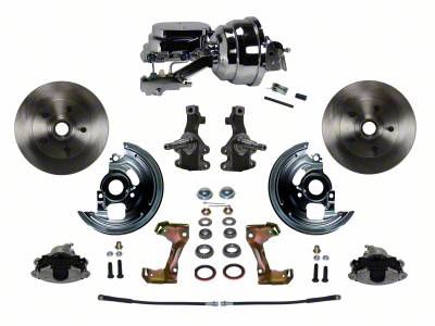 LEED Brakes Power Front Disc Brake Conversion Kit with 8-Inch Chrome Brake Booster, Side Mount Valve, 2-Inch Drop Spindles and Vented Rotors; Zinc Plated Calipers (67-69 Camaro w/ Front Disc & Rear Drum Brakes)