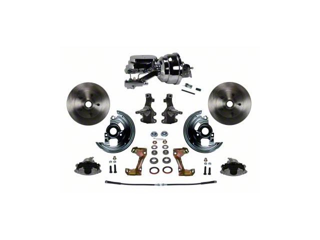LEED Brakes Power Front Disc Brake Conversion Kit with 8-Inch Brake Booster, Side Mount Valve, 2-Inch Drop Spindles and Vented Rotors; Zinc Plated Calipers (67-69 Camaro w/ 4-Wheel Disc Brakes)