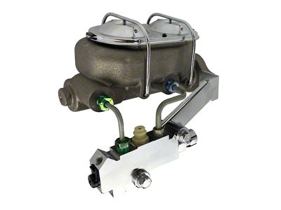LEED Brakes 1-Inch Dual Bowl Master Cylinder Kit with Lines and Side Mount Valve; Chrome Finish (67-69 Firebird w/ Front Disc & Rear Drum Brakes)
