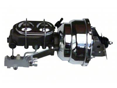 LEED Brakes 8-Inch Dual Power Brake Booster with 1-1/8-Inch Dual Bore Chrome Top Master Cylinder and Side Mount Valve; Chrome Finish (67-69 Firebird w/ 4-Wheel Disc Brakes)