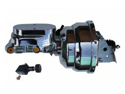 LEED Brakes 8-Inch Dual Power Brake Booster with 1-1/8-Inch Dual Bore Flat Top Master Cylinder and Adjustable Valve; Chrome Finish (67-69 Firebird)
