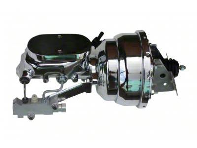 LEED Brakes 8-Inch Dual Power Brake Booster with 1-1/8-Inch Dual Bore Flat Top Master Cylinder and Side Mount Valve; Chrome Finish (67-69 Firebird w/ 4-Wheel Disc Brakes)