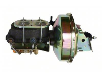 LEED Brakes 9-Inch Single Power Brake Booster with 1-1/8-Inch Dual Bore Master Cylinder and Bottom Mount Valve; Zinc Finish (67-69 Firebird w/ Front Disc & Rear Drum Brakes)