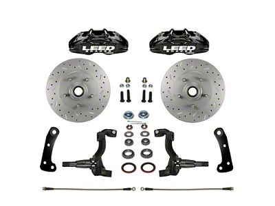 LEED Brakes MaxGrip Lite 4-Piston Front Disc Brake Conversion Kit with MaxGrip XDS Rotors and Spindles; Stock Ride Height; Black Calipers (67-69 Firebird)
