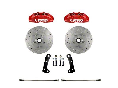 LEED Brakes MaxGrip Lite 4-Piston Front Caliper Kit with MaxGrip XDS Rotors; Red Calipers (67-69 Firebird)