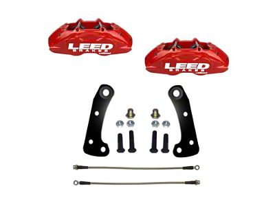 LEED Brakes MaxGrip Lite 4-Piston Front Caliper Kit; Red (67-69 Firebird)