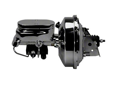 LEED Brakes 9-Inch Single Power Brake Booster with 1-1/8-Inch Dual Bore Flat Top Master Cylinder and Combo Valve; Chrome Finish (70-81 Firebird)