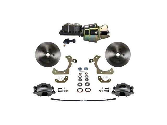 LEED Brakes Power Front Disc Brake Conversion Kit with Adjustable Valve and Vented Rotors; Zinc Plated Calipers (1958 Biscayne, Brookwood, Del Ray, Impala)