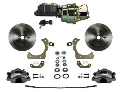 LEED Brakes Power Front Disc Brake Conversion Kit with Adjustable Valve and Vented Rotors; Zinc Plated Calipers (1958 Biscayne, Brookwood, Del Ray, Impala)
