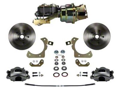 LEED Brakes Power Front Disc Brake Conversion Kit with Side Mount Valve and Vented Rotors; Zinc Plated Calipers (1958 Biscayne, Brookwood, Del Ray, Impala w/ 4-Wheel Disc Brakes)