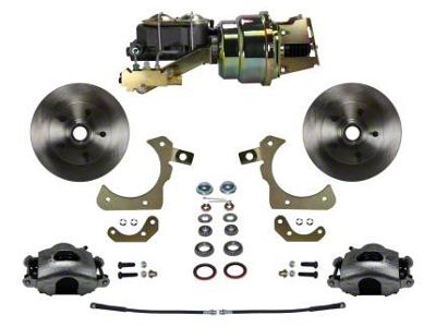 LEED Brakes Power Front Disc Brake Conversion Kit with Side Mount Valve and Vented Rotors; Zinc Plated Calipers (1958 Biscayne, Brookwood, Del Ray, Impala w/ Front Disc & Rear Drum Brakes)