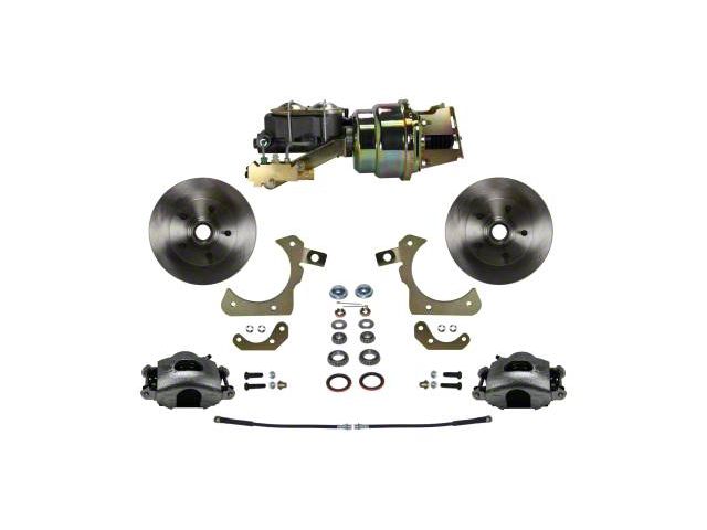 LEED Brakes Power Front Disc Brake Conversion Kit with Side Mount Valve and Vented Rotors; Zinc Plated Calipers (1958 Biscayne, Brookwood, Del Ray, Impala w/ Front Disc & Rear Drum Brakes)