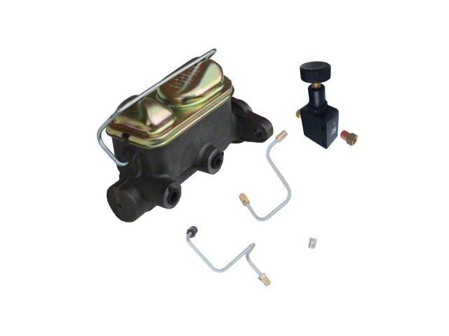 LEED Brakes 1-Inch Dual Bowl Master Cylinder Kit with Lines and Adjustable Valve; Natural Finish (64-66 Mustang w/ Manual Disc Brakes)