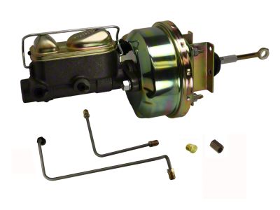 LEED Brakes 7-Inch Single Power Brake Booster with 1-Inch Dual Bore Master Cylinder and Lines; Zinc Finish (64-66 Mustang w/ Automatic Transmission, Front Disc & Rear Disc or Drum Brakes)