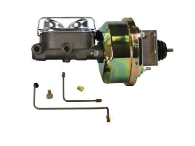 LEED Brakes 7-Inch Single Power Brake Booster with 1-Inch Dual Bore Master Cylinder and Lines; Zinc Finish (64-66 Mustang w/ Automatic Transmission, Front & Rear Drum Brakes)