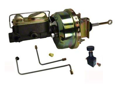 LEED Brakes 7-Inch Single Power Brake Booster with 1-Inch Dual Bore Master Cylinder, Adjustable Valve and Lines; Zinc Finish (64-66 Mustang w/ Automatic Transmission, Front Disc & Rear Disc or Drum Brakes)