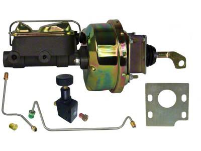 LEED Brakes 7-Inch Single Power Brake Booster with 1-Inch Dual Bore Master Cylinder, Adjustable Valve and Lines; Zinc Finish (64-66 Mustang w/ Manual Transmission)