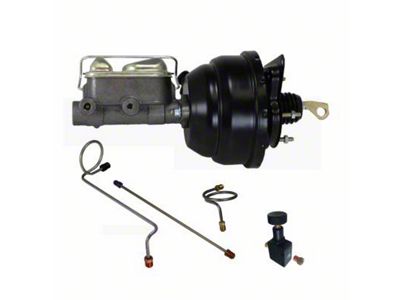 LEED Brakes 8-Inch Dual Power Brake Booster with 1-Inch Dual Bore Master Cylinder, Adjustable Valve and Lines; Black Finish (67-70 Mustang w/ Front Disc & Rear Disc or Drum Brakes)