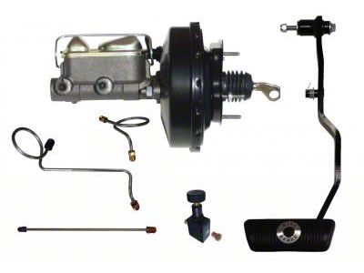LEED Brakes 9-Inch Slimline Single Power Brake Booster with 1-Inch Dual Bore Master Cylinder, Adjustable Valve and Lines; Black Finish (67-70 Mustang w/ Automatic Transmission)