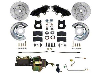 LEED Brakes Power Front Disc Brake Conversion Kit with MaxGrip XDS Rotors; Black Calipers (64-66 V8 Mustang w/ Manual Transmission & Front Drum Brakes)