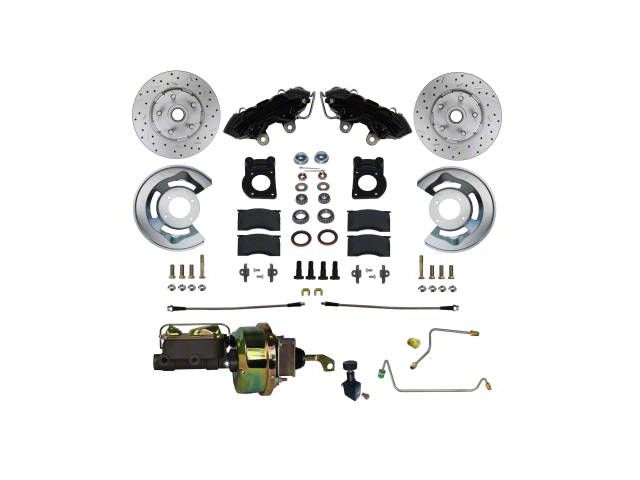 LEED Brakes Power Front Disc Brake Conversion Kit with MaxGrip XDS Rotors; Black Calipers (64-66 V8 Mustang w/ Manual Transmission & Front Drum Brakes)