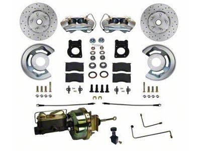 LEED Brakes Power Front Disc Brake Conversion Kit with MaxGrip XDS Rotors and Pre-Bent Brake Line Kit; Zinc Plated Calipers (64-66 V8 Mustang w/ Automatic Transmission & Front Drum Brakes)