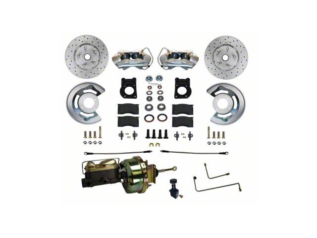 LEED Brakes Power Front Disc Brake Conversion Kit with MaxGrip XDS Rotors and Pre-Bent Brake Line Kit; Zinc Plated Calipers (64-66 V8 Mustang w/ Automatic Transmission & Front Drum Brakes)