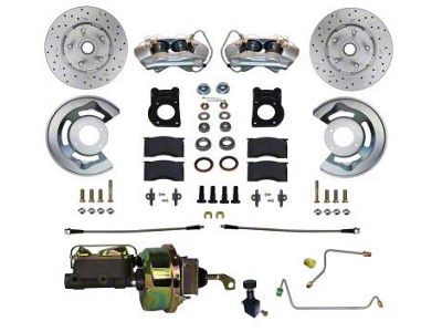 LEED Brakes Power Front Disc Brake Conversion Kit with MaxGrip XDS Rotors and Pre-Bent Brake Line Kit; Zinc Plated Calipers (64-66 V8 Mustang w/ Manual Transmission & Front Drum Brakes)