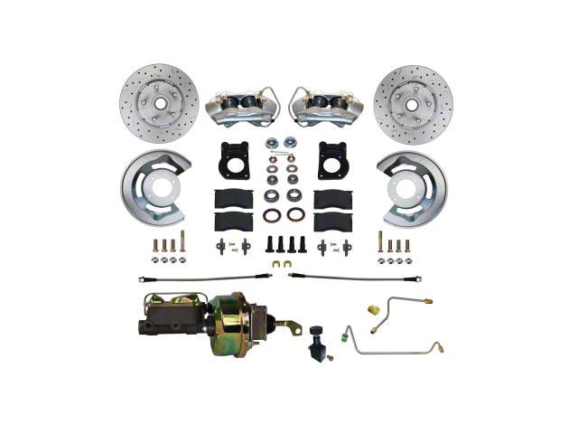 LEED Brakes Power Front Disc Brake Conversion Kit with MaxGrip XDS Rotors and Pre-Bent Brake Line Kit; Zinc Plated Calipers (64-66 V8 Mustang w/ Manual Transmission & Front Drum Brakes)