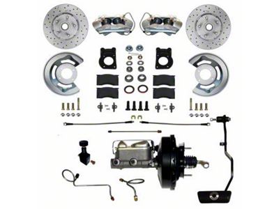 LEED Brakes Power Front Disc Brake Conversion Kit with MaxGrip XDS Rotors; Zinc Plated Calipers (1970 Mustang w/ Automatic Transmission & Front Drum Brakes)