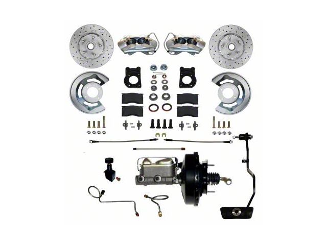 LEED Brakes Power Front Disc Brake Conversion Kit with MaxGrip XDS Rotors; Zinc Plated Calipers (1970 Mustang w/ Automatic Transmission & Front Drum Brakes)