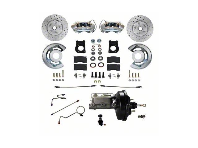 LEED Brakes Power Front Disc Brake Conversion Kit with MaxGrip XDS Rotors; Zinc Plated Calipers (71-73 Mustang w/ Front Drum Brakes)