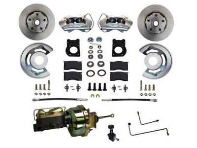 LEED Brakes Power Front Disc Brake Conversion Kit with Vented Rotors; Zinc Plated Calipers (64-66 V8 Mustang w/ Automatic Transmission & Front Drum Brakes)