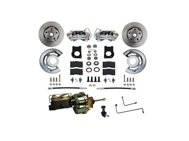 LEED Brakes Power Front Disc Brake Conversion Kit with Vented Rotors; Zinc Plated Calipers (64-66 V8 Mustang w/ Automatic Transmission & Front Drum Brakes)