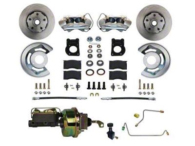 LEED Brakes Power Front Disc Brake Conversion Kit with Vented Rotors and Pre-Bent Brake Line Kit; Zinc Plated Calipers (64-66 V8 Mustang w/ Manual Transmission & Front Drum Brakes)