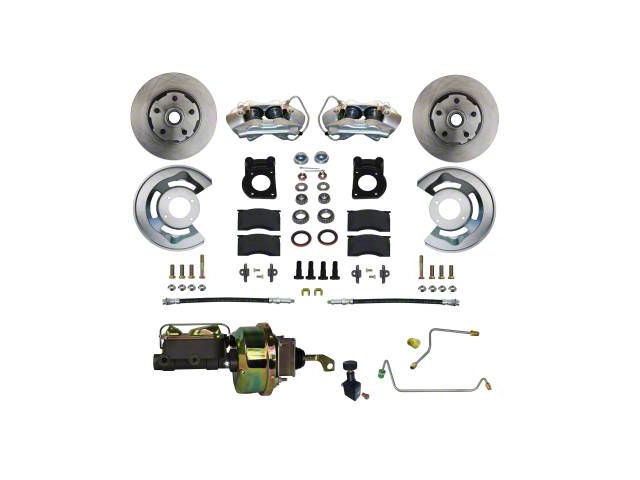 LEED Brakes Power Front Disc Brake Conversion Kit with Vented Rotors and Pre-Bent Brake Line Kit; Zinc Plated Calipers (64-66 V8 Mustang w/ Manual Transmission & Front Drum Brakes)