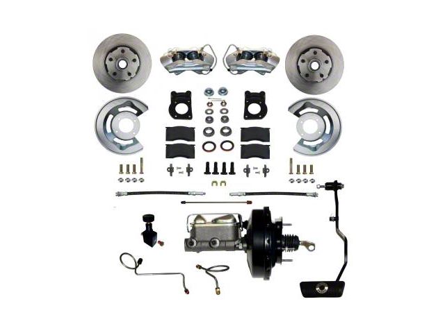 LEED Brakes Power Front Disc Brake Conversion Kit with Vented Rotors; Zinc Plated Calipers (1970 Mustang w/ Automatic Transmission & Front Drum Brakes)