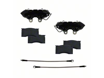 LEED Brakes 4-Piston Front Brake Calipers with Semi-Metallic Brake Pads; Black (64-67 Mustang w/ Front Disc Brakes & 5-Lug)