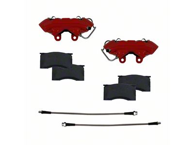 LEED Brakes 4-Piston Front Brake Calipers with Semi-Metallic Brake Pads; Red (64-67 Mustang w/ Front Disc Brakes & 5-Lug)