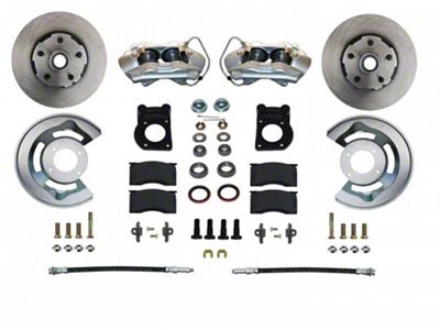 LEED Brakes 4-Piston Front Spindle Mount Disc Brake Conversion Kit and Vented Rotors; Zinc Plated Calipers (70-73 Mustang)
