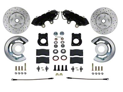 LEED Brakes Front Spindle Mount Disc Brake Conversion Kit and MaxGrip XDS Rotors; Black Calipers (64-69 V8 Mustang w/ Front Drum Brakes)